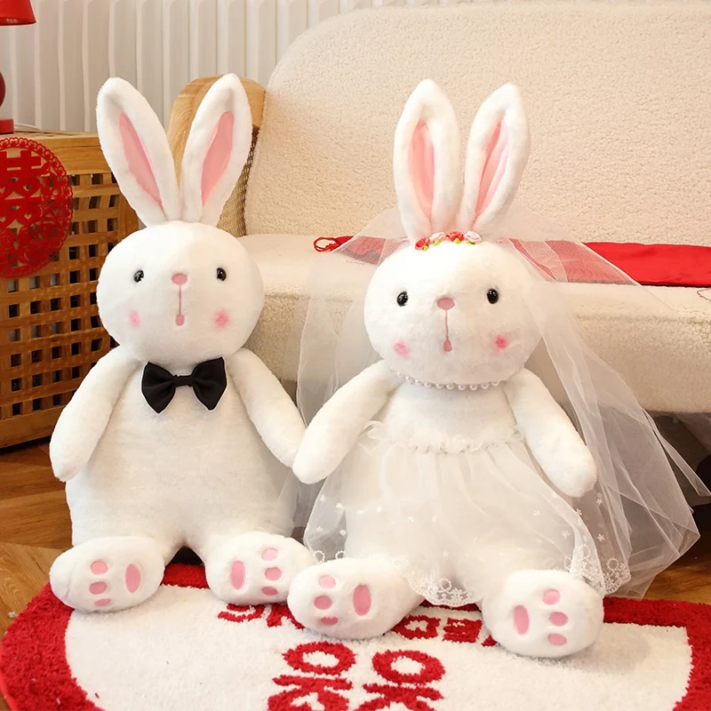 Muñecas de peluche de conejo para pareja, vestido de novia, 50-70cm, suave, alta calidad, decoración de fiesta de boda