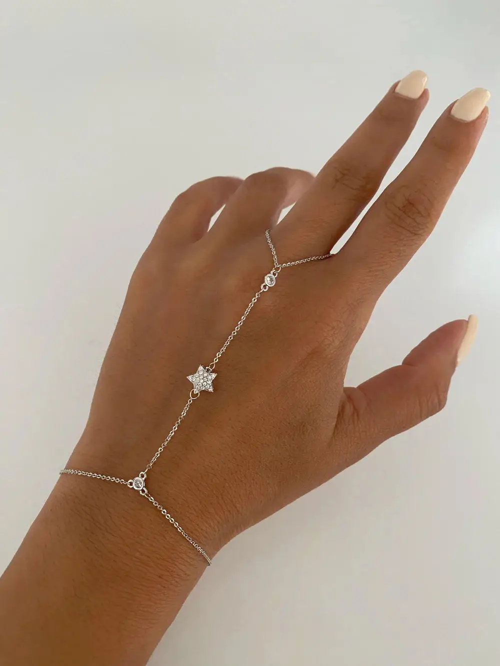 New Elegant Five-pointed Star Pendant Link Chain Ring Bracelets for Women Paved Cubic Zircon Gold Platinum Color Fashion Jewelry