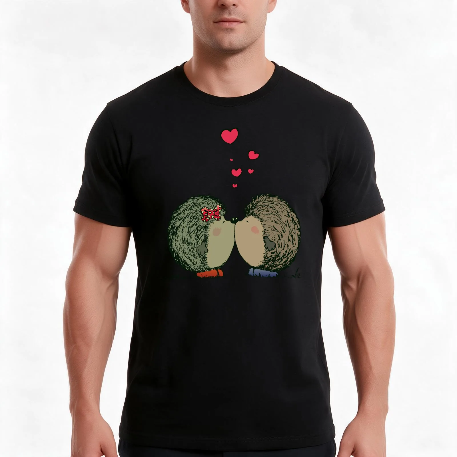 Hedgehogs in love T-Shirt Summer Casual Cotton Tee Oversized Streetwear Tops Vintage Graphic Print Loose Fit Short Sleeve