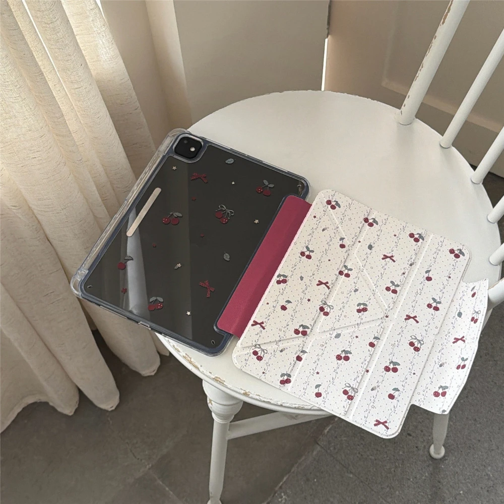 Sweet Cherry Polka Dot Bow Y2K Korean Cover For iPad Pro 13 11th M5 M4 12.9 A16 10 8 7 9th 10th Air 11 M2 M3 Mini Tablet Case