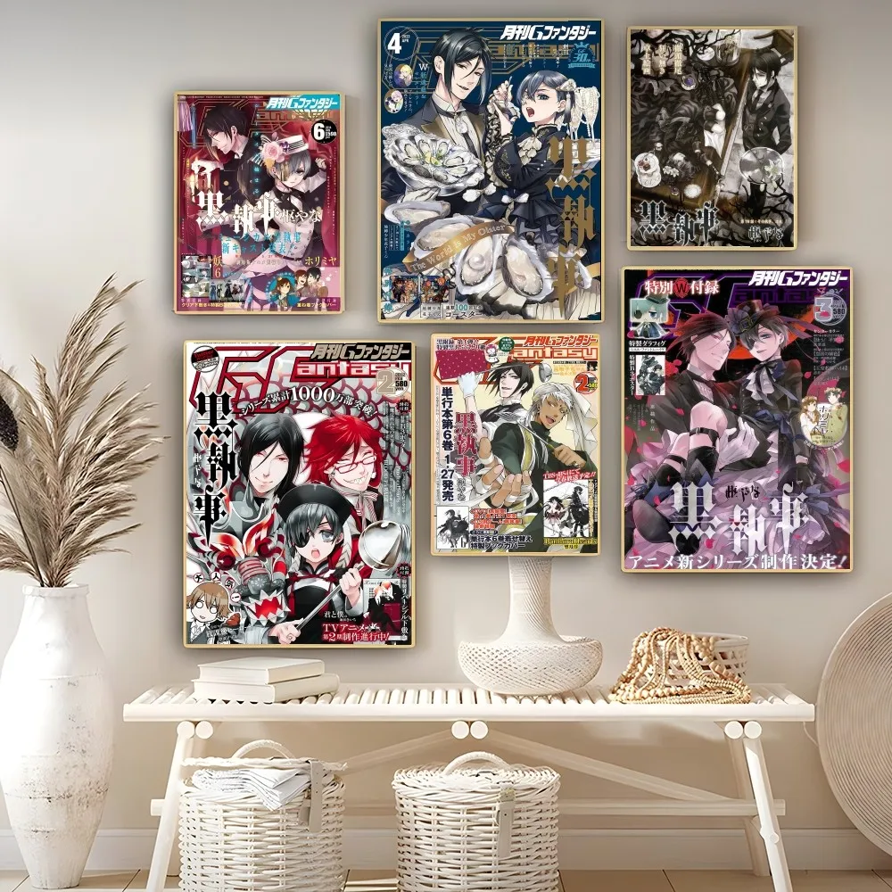 Japanese Classic Cartoon Anime Black Butler Poster Self-adhesive Art Poster Retro Paper Sticker DIY Room Cafe Vintage Decorative