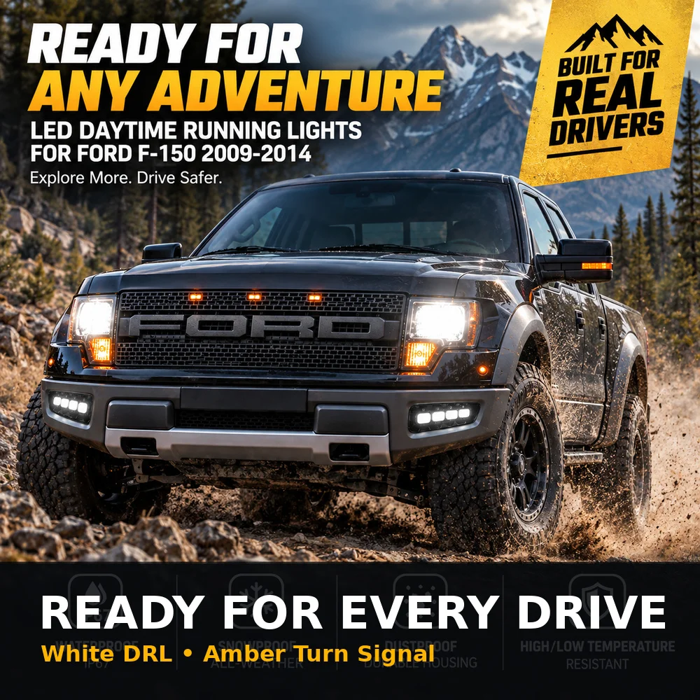 VKY-FD145-L2LED LED DRL For Ford F150 Raptor SVT 2009-2014 Dual Color White Amber Daytime Running Light Turn Signal Left Right