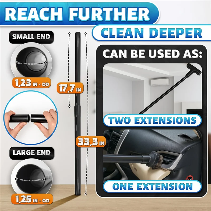 A02V-Vacuum Brush Attachment Universal Vacuum Attachments For Car, Home, Workshop Cleaning