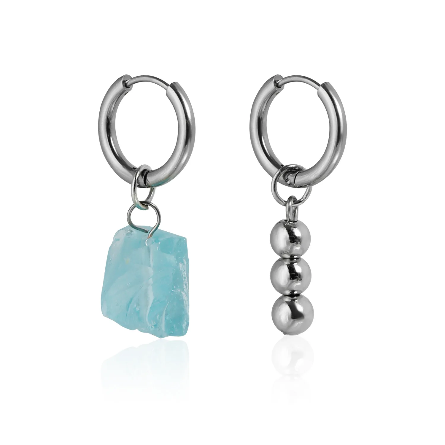 Fashion New Trend Glacier Lava Irregular Blue Stone Handmade Bead Pendant Earrings for Women Asymmetric Design Party Jewelry