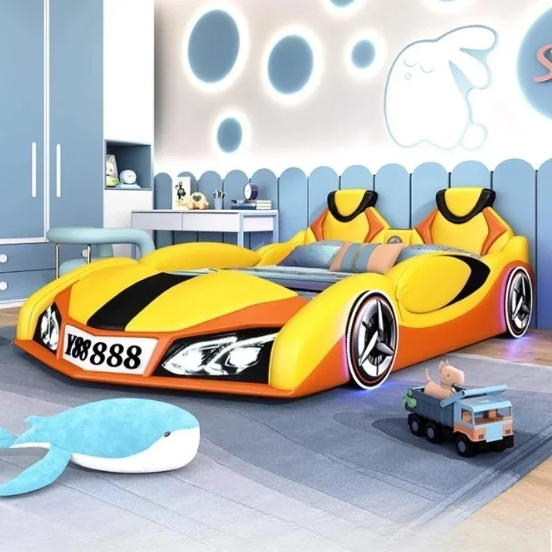 

Bedroom Furniture Children's Car Bed Boy Guardrail Cartoon Multi functional 1.5-meter Feitian car door front storage audio light