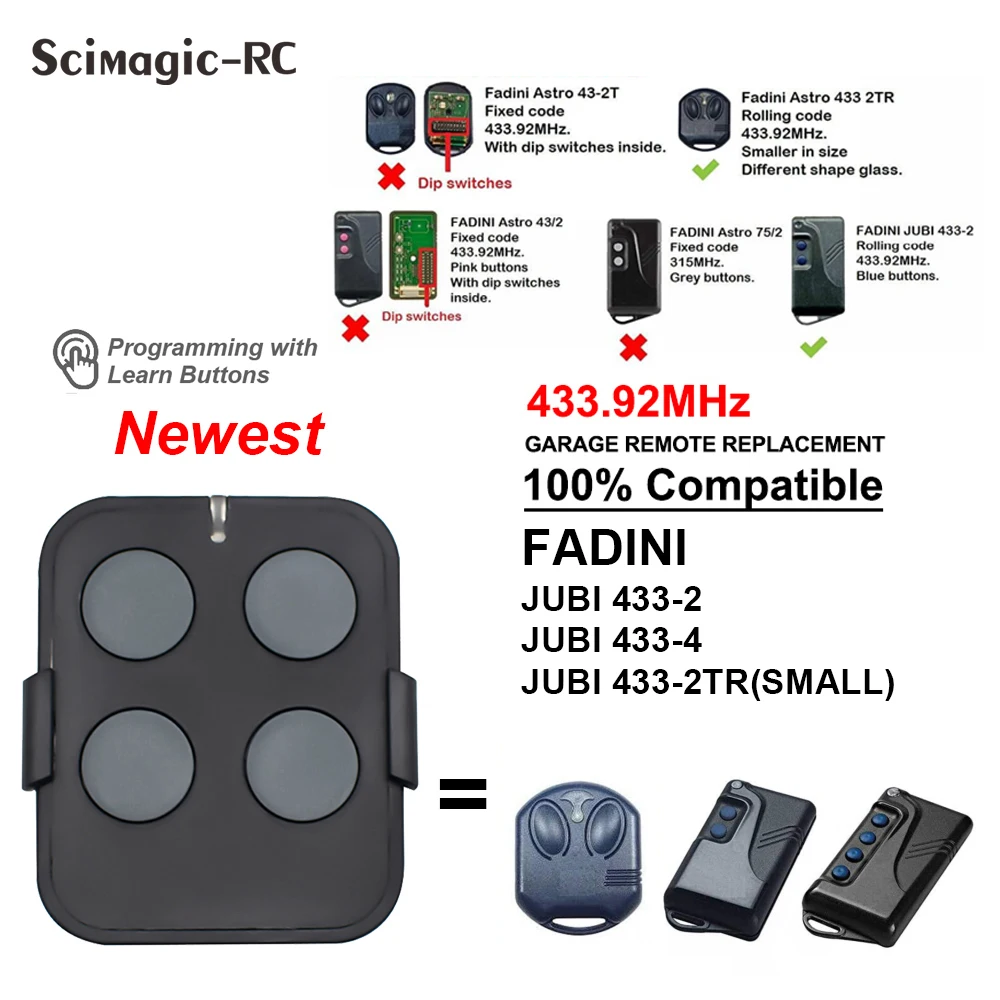 FADINI JUBI 433-2 433-4 433.92MHz Rolling Code Remote Control For Garage Gate Door