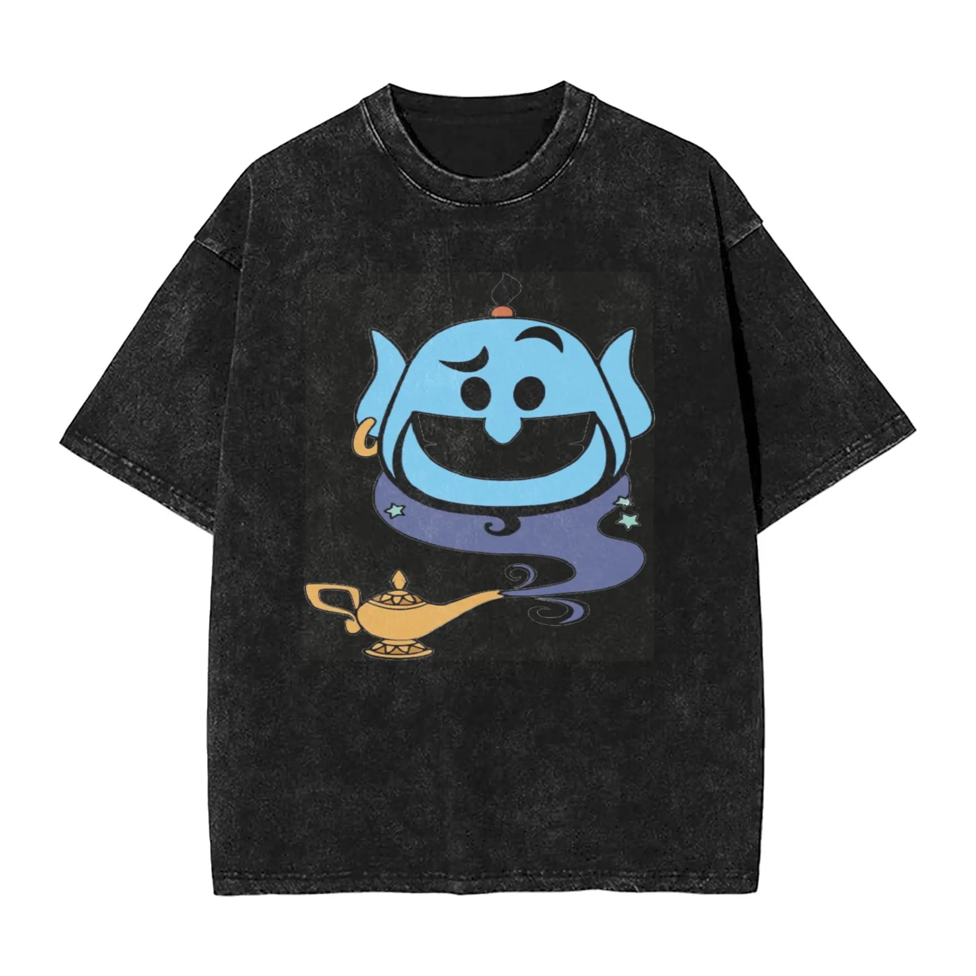 Vintage Genie of Aladdin  T-Shirt Men Crew Neck Pure Cotton Washed T Shirts  Short Sleeve Tees Printed Tops