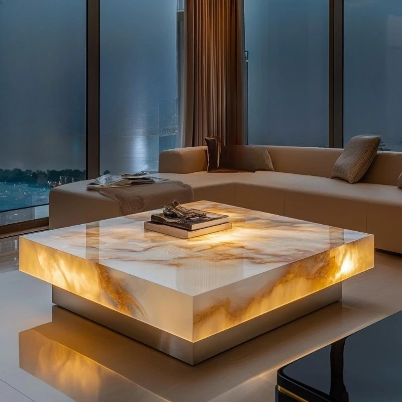 

Villa living room luminous jade coffee table square marble household minimalist tea table