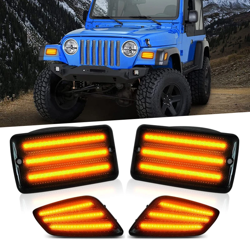 4pcs Car LED Fender Side Marker Lights Bumper Amber LED Turn Signal Lamps Kit For Jeep Wrangler TJ 1997-2006