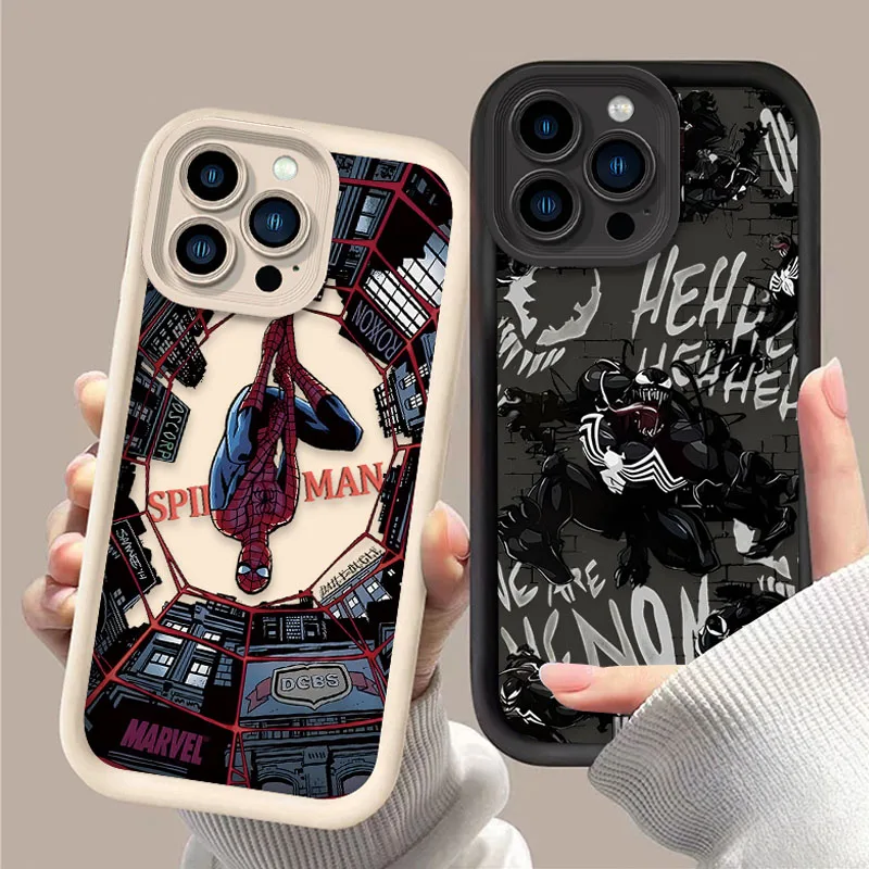 Marvel Venom Spider Man Case For iPhone 16 15 14 13 12 11 Pro Max X XS X S Max XR SE 2020 7 8 Plus iphone16 Soft Silicone Cover