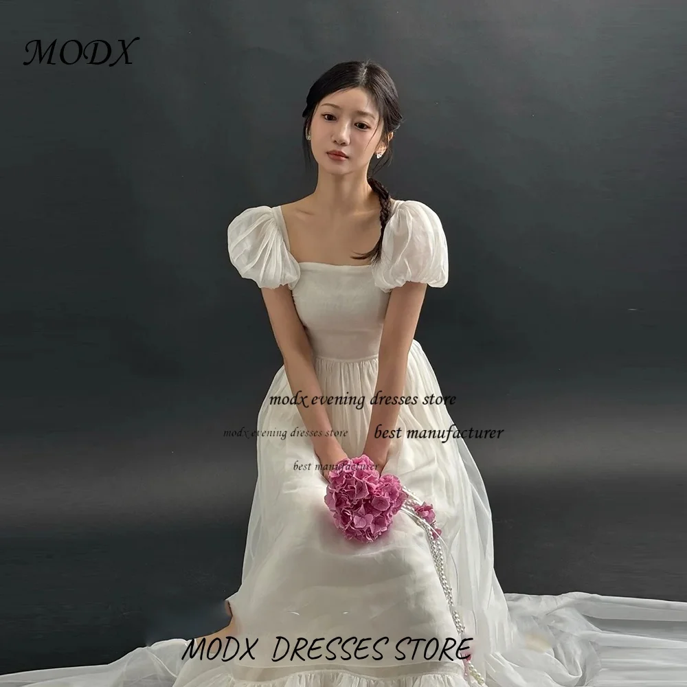 MODX فساتين زفاف كورية جديدة بسيطة بدون حمالات على شكل حرف a من الأورجانزا زي العرائس وطول الأرض فساتين مشد مكشكشة #3