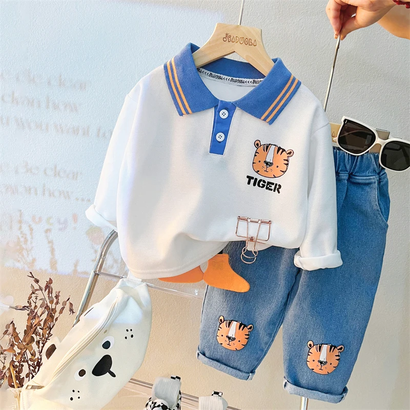 

2023 Autumn Infant Clothes Outfits Baby Boys Clothing Sets Cute Cartoon Tiger Kids T Shirt Jeans 2 Pcs Suit Children Sportswear