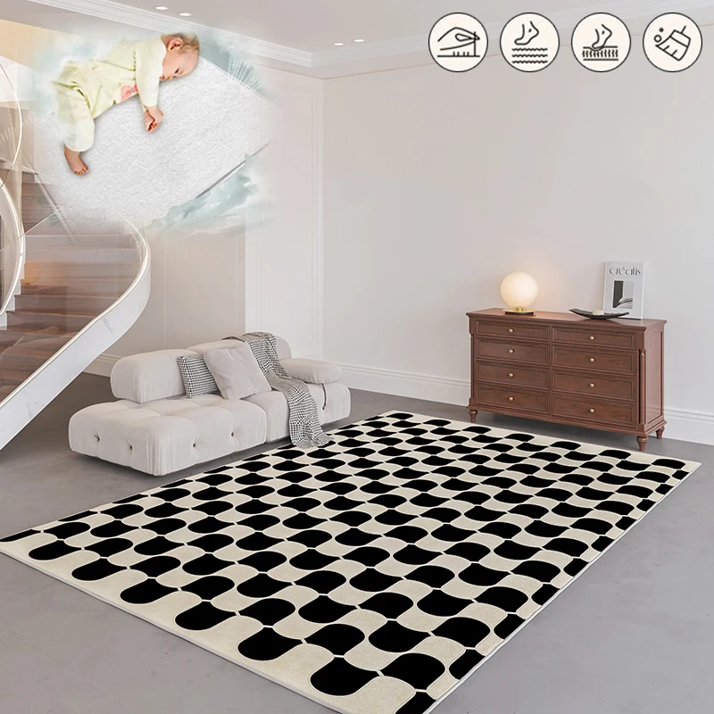 French Retro Large Carpet for Living Room Checker Board Bedroom Bedside Floor Mat Room Decoration Cloakroom Area Rugs Non-slip