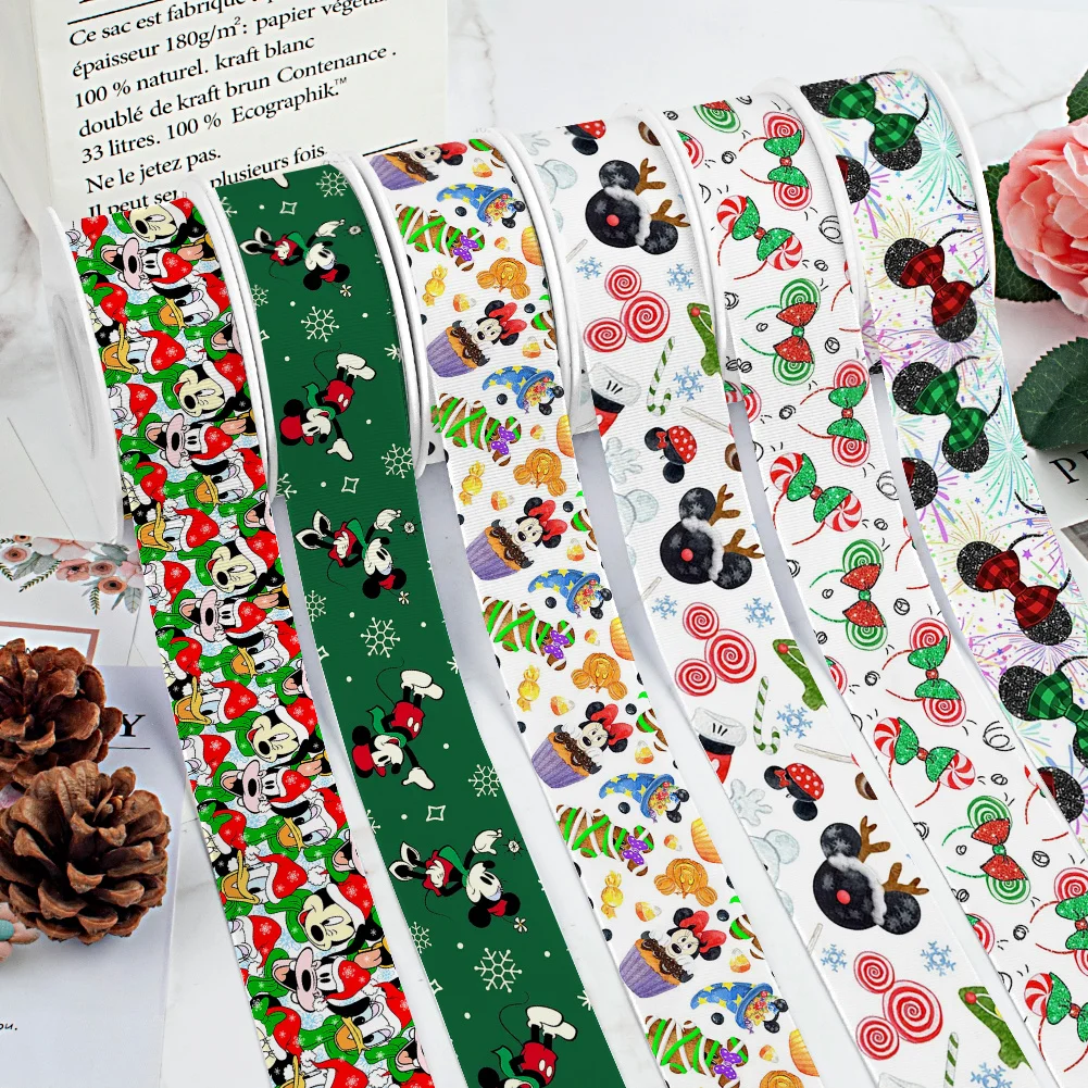 5 ياردة عيد الميلاد ميكي نمط Grosgrain أشرطة شريط من الساتان لتغليف الشعر القوس DIY بها بنفسك الديكور هدية التعبئة