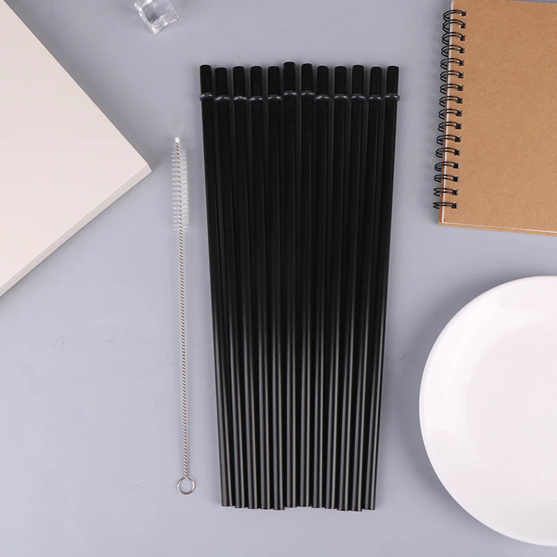 12Pcs 23/27CM Long Hard Plastic Straws With 1 Straw Brush Reusable Black Straws Tumbler Replacement Straws Cup Accessories