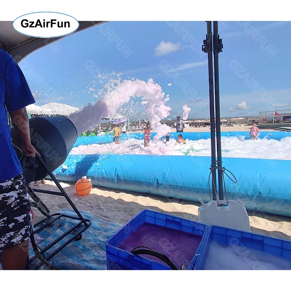 Factory custom commercial outdoor amusement park equipment pool inflatable swimming pool with hand boat for sale