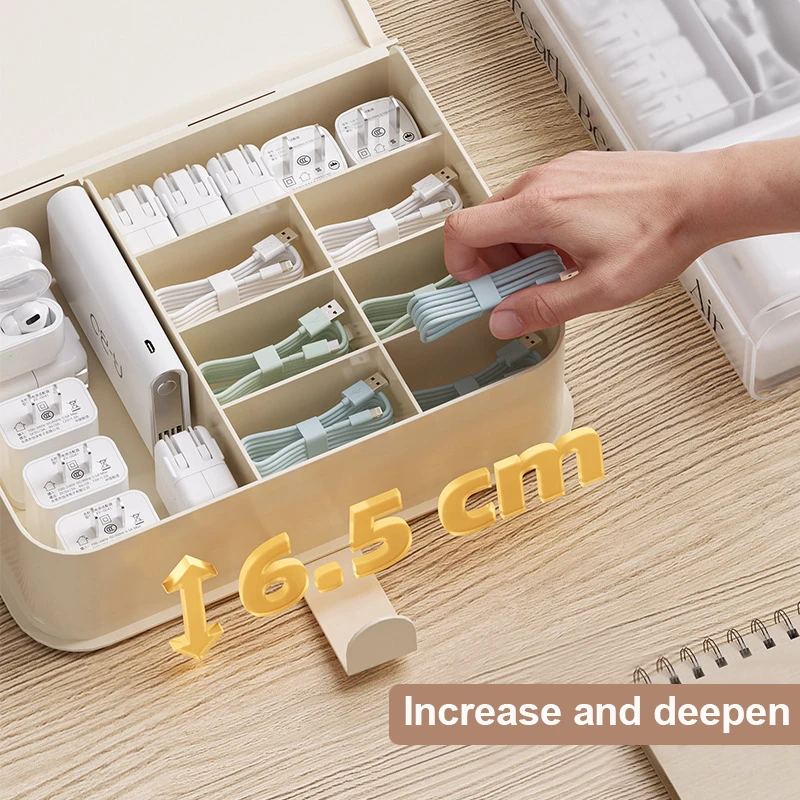 Cable Storage Box Dustproof Charger Headphone USB Divider Storage Box with Lid Home Office Wire Drawer Organizer Cable Organizer