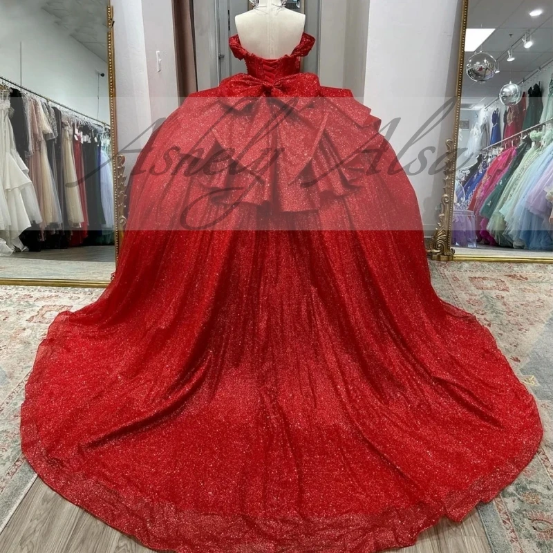 Real Picture Mexican Red 15th Girl Quinceanera Dresses Birthday Party Off Sholder Crystal Ball Gown Prom Dress Occasion Formal