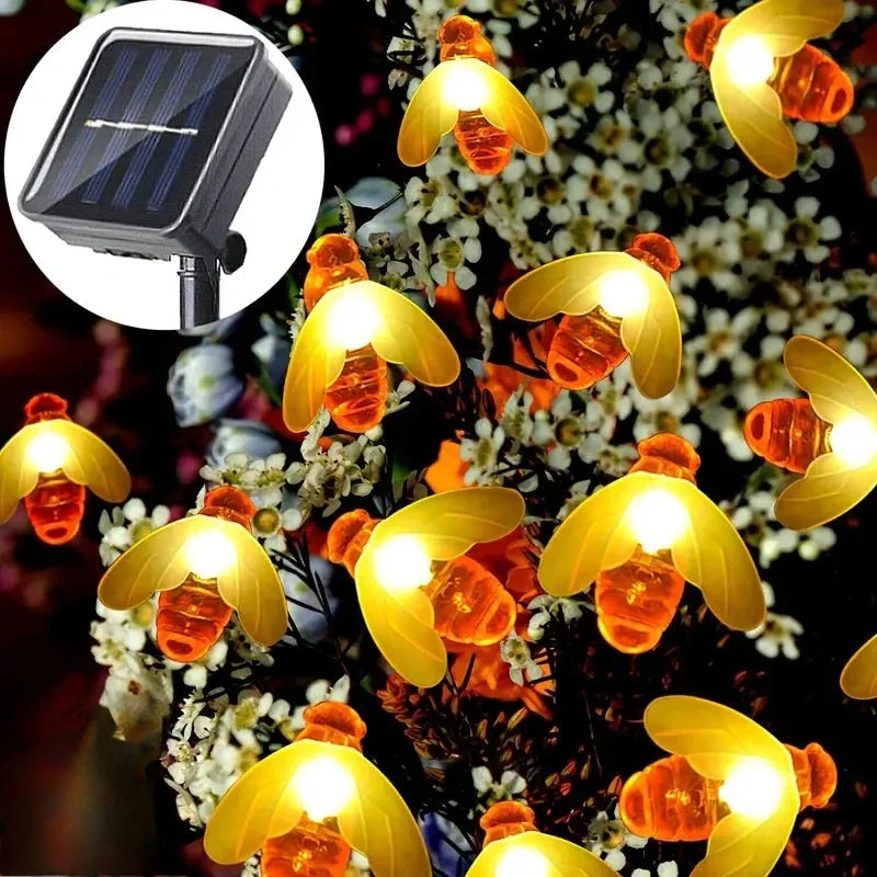 

7M 6.5M 5M Led Solar Honey Glow Solar String Lights Waterproof Cute Honey Bee Lights for Outdoor Fence Patio Garden Decoration