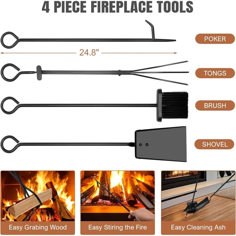 مجموعة أدوات Fireplce Firepit رف الحطب، حامل سجل خشبي حديدي بطبقة مزدوجة لملحقات الأماكن الداخلية الخارجية