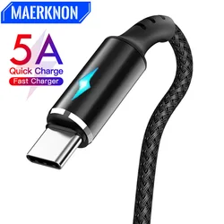 5A USB Type C Cable With LED Indicator Micro USB Fast Charging Data Cord Wire For Samsung Xiaomi Huawei Cell Phone Charger Cable
