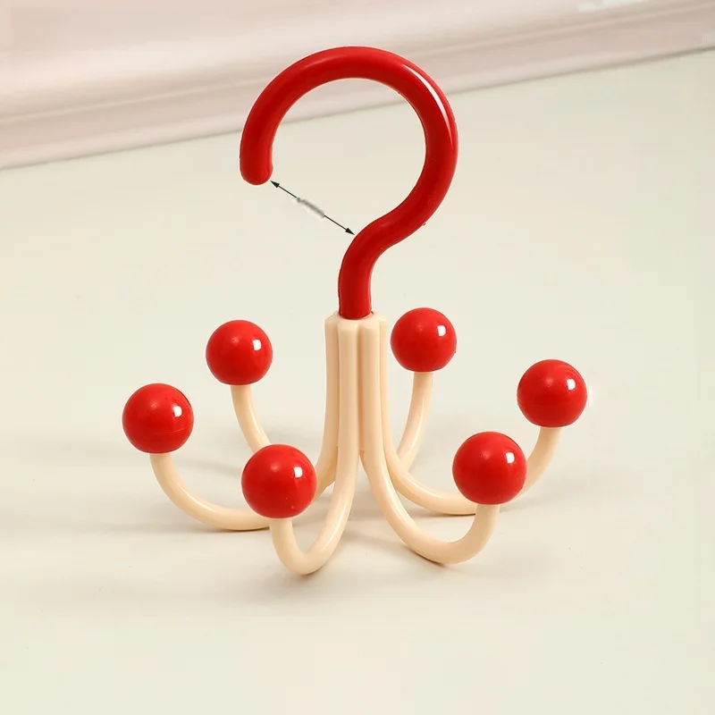 3pcs Random 360°Rotatable 6‑Claw Closet Hanger Multi‑Purpose Plastic Hook for Scarf Bra Belt Hat Bag Wardrobe Storage Organizer