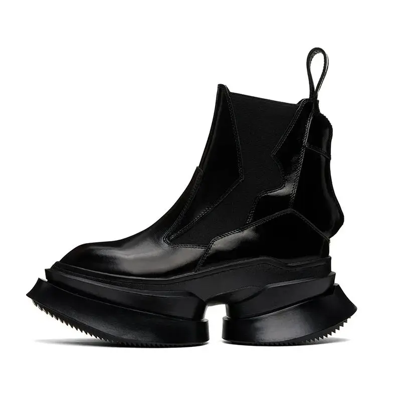 Men\'s High Top Boots Chelsea Platform Sneakers Leather Gothic Heels Snow Luxury Vintage Trendy Designer Black Shoes