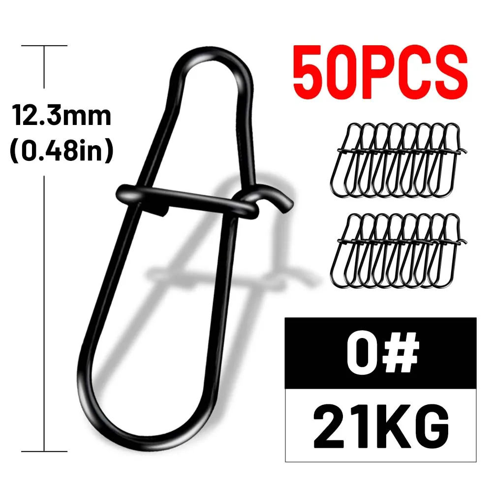 ZUKIBO 50PCS/100PCS Matte Black Fishing Duo Lock Snaps Heavy Duty Edelstahl-Schnellwechselklammern für Köder, Wobbler, Barsche