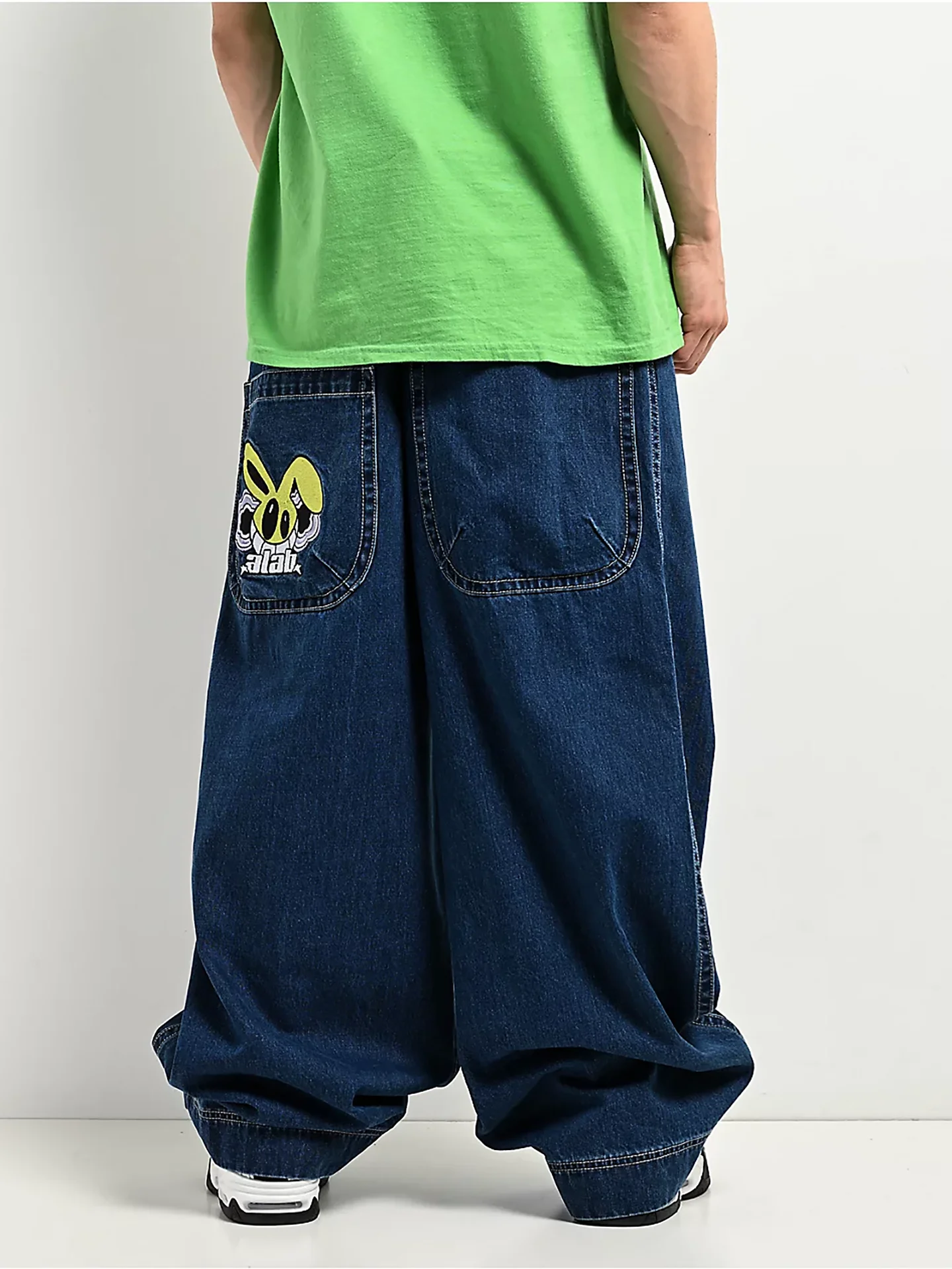 Loose Wide Leg Blue Jeans High Waist Men's Dance Party Casual Style Comfortable Fit Deep Blue Color High Waist Jeans