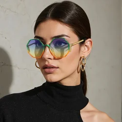 2025 New Sunglasses for Women Avant Garde Geometric Multi-color Gradient Semi-circular Frame Semi Transparent Glasses for Women