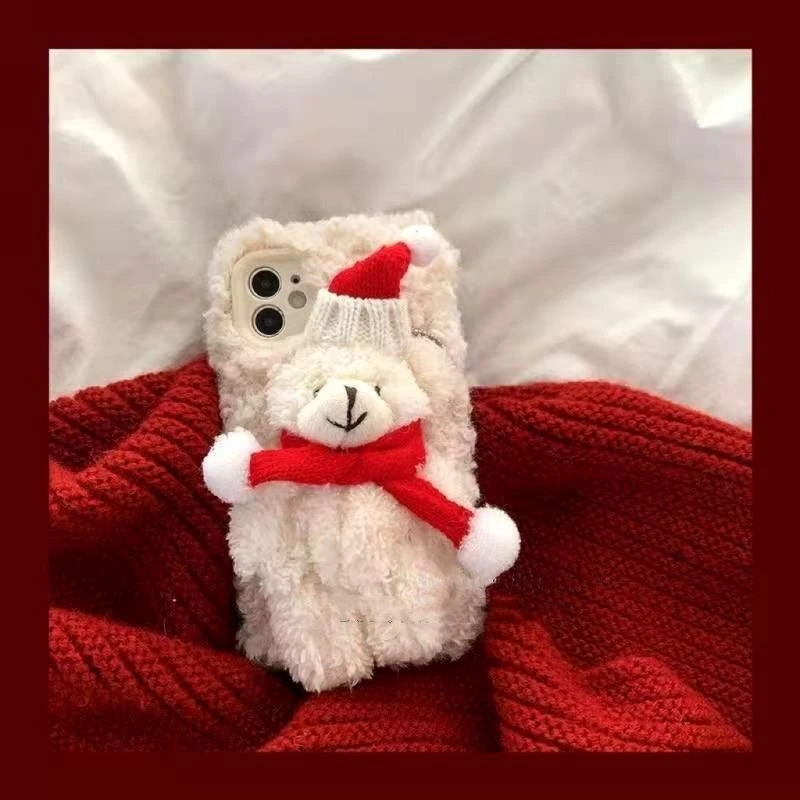 

INS Cute Plush Christmas Bear Suitable for IPhone 14/15 Promax Phone Case IPhone 13/12/11 Autumn/Winter 78plus/XS