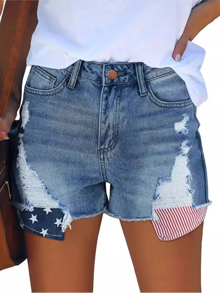 Casual Ripped Jeans Shorts For Women Fashion Streetwear Vintage High Waist Pockets Button Denim Shorts Lady Summer Clothes New