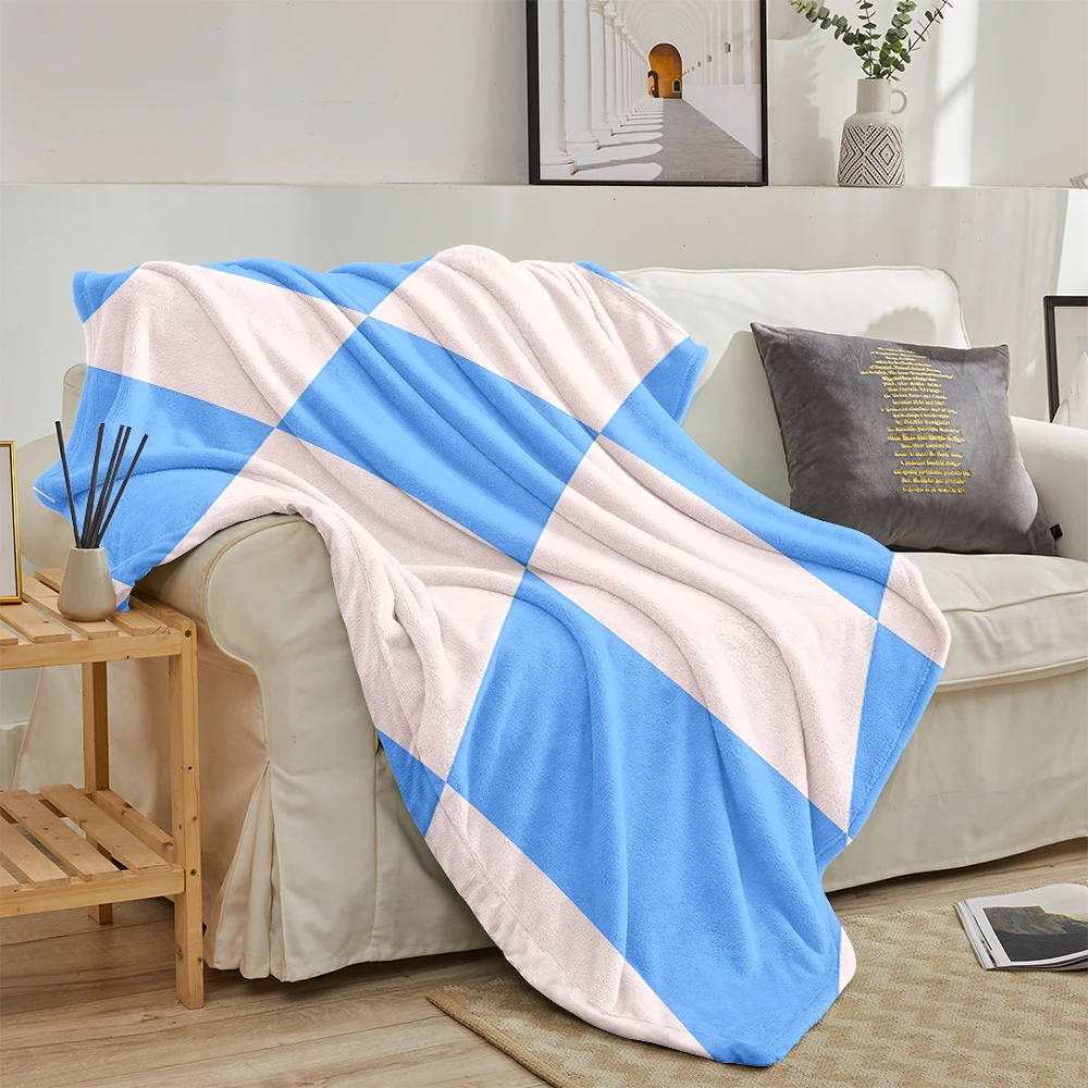 Blue Pink Warped Checker Super Soft Flannel Blanket Fuzzy Warm Throw Blanket for Bed Couch Cozy Plush Bed Cover All Season