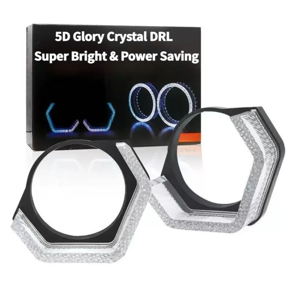 

For BMW 2.5/3.0 Inch 5D Crystal V-Shaped Shade LED Angel Eyes Halo Rings Bluetooth APP Control RGB Color Changing Car Headlight