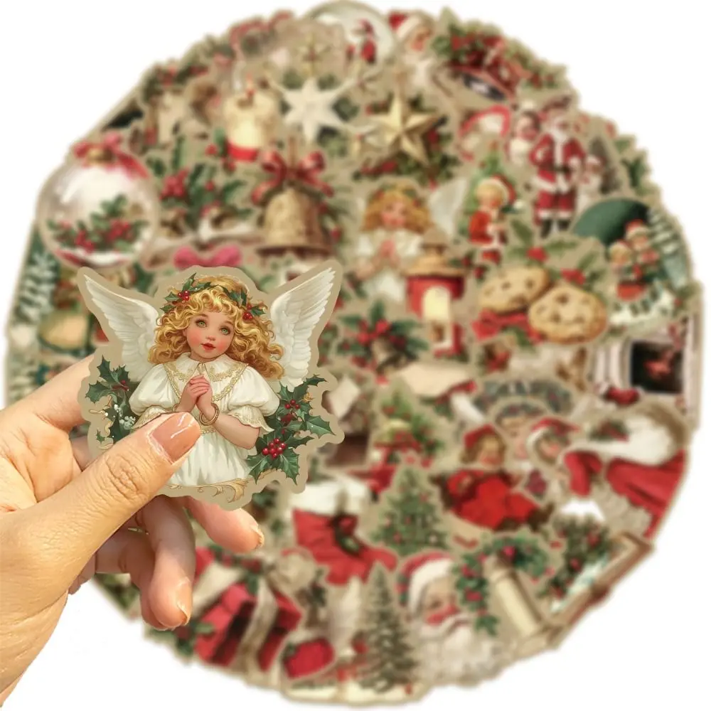 50PCS New Retro Christmas Cartoon Stickers Cute Scrapbook Santa Claus Sticker DIY PVC Kids Sticker Toys Notebook