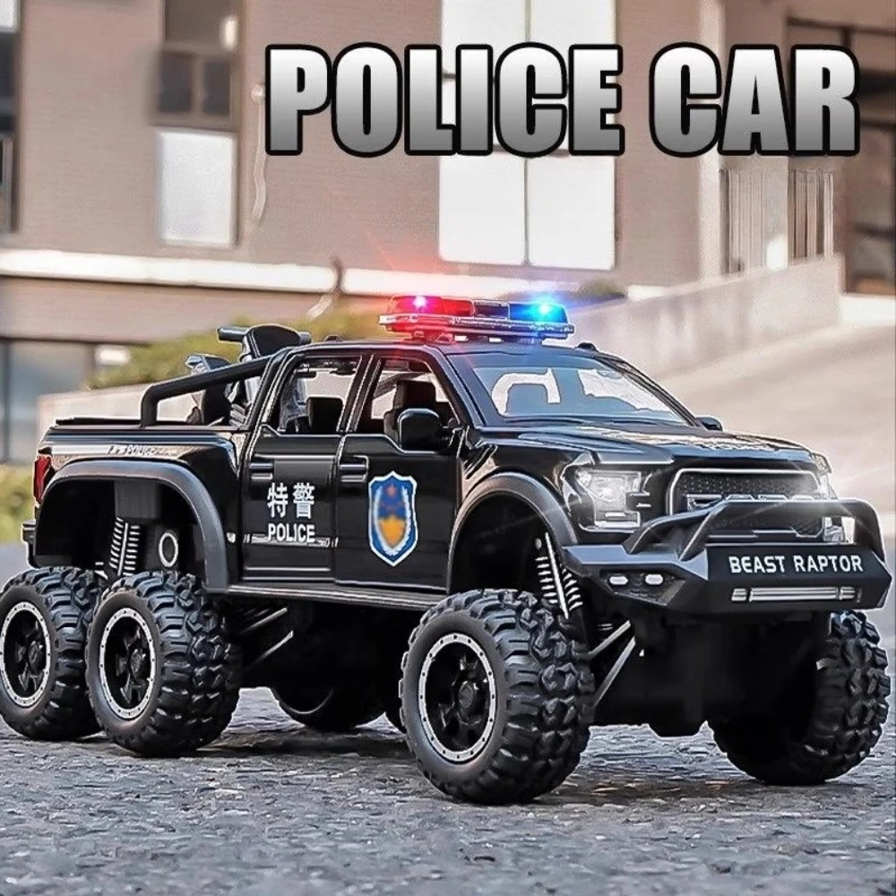 

1:28 Raptor F150 X-Class 6X6 Игрушечная модель автомобиля из сплава, кузовная дверь, открытая звуковая лампа, модели внедорожников, игрушки, детские праздничные подарки