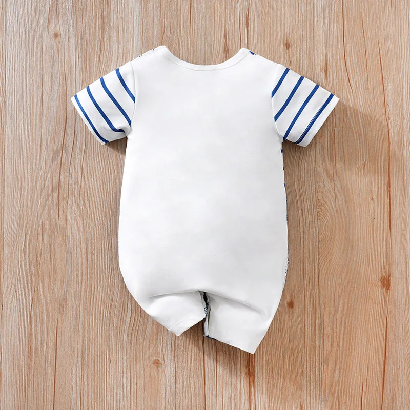 Cute Baby Jumpsuit Cartoon Teddy Bear Fake Two-Piece Outdoor Outfit Summer Short Sleeved Baby Boy Outfit