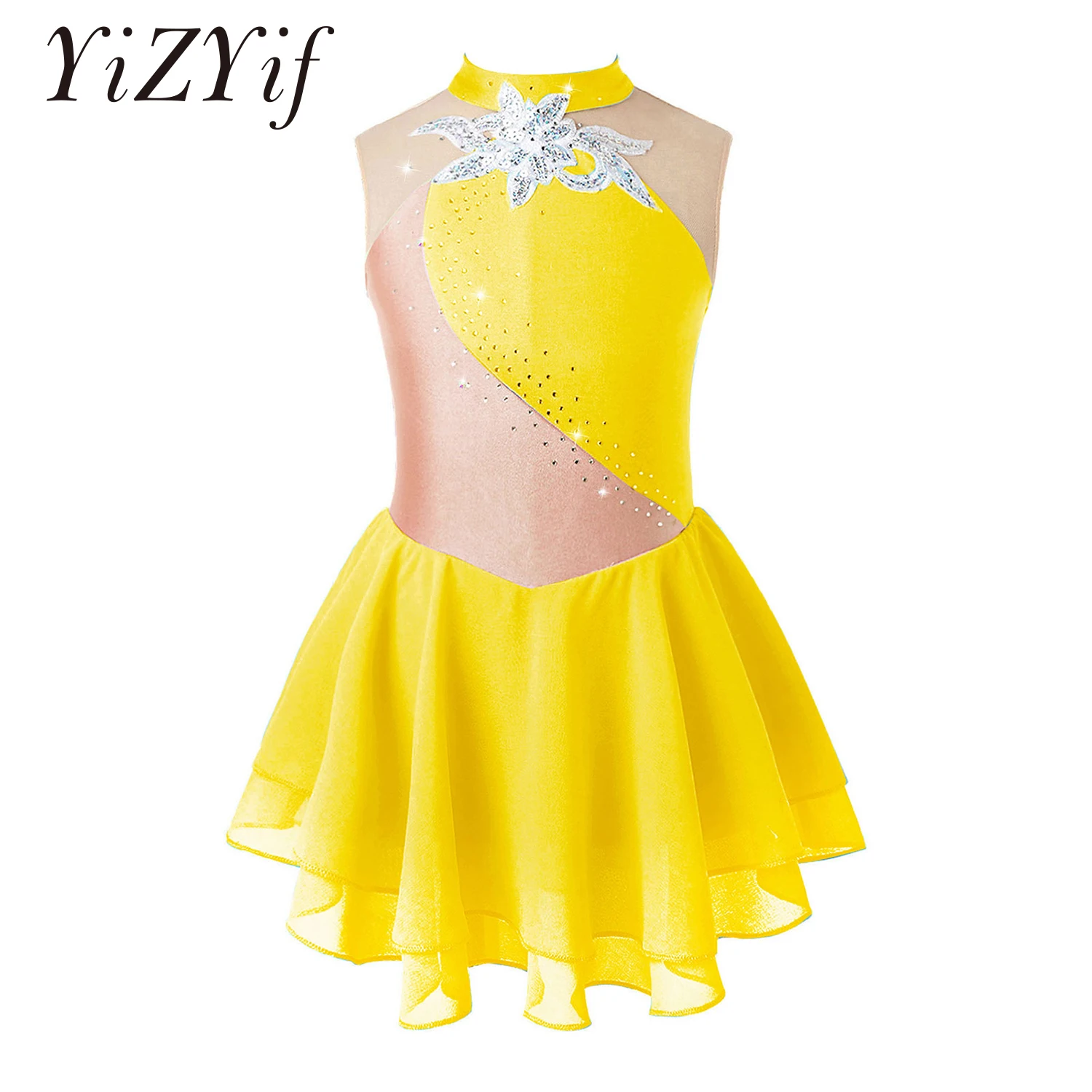 Child Girls Ballet Gymnastics Leotard Rhinestone Figure Ice Skating Dress Ballroom Dance Costume Training Performance Clothing