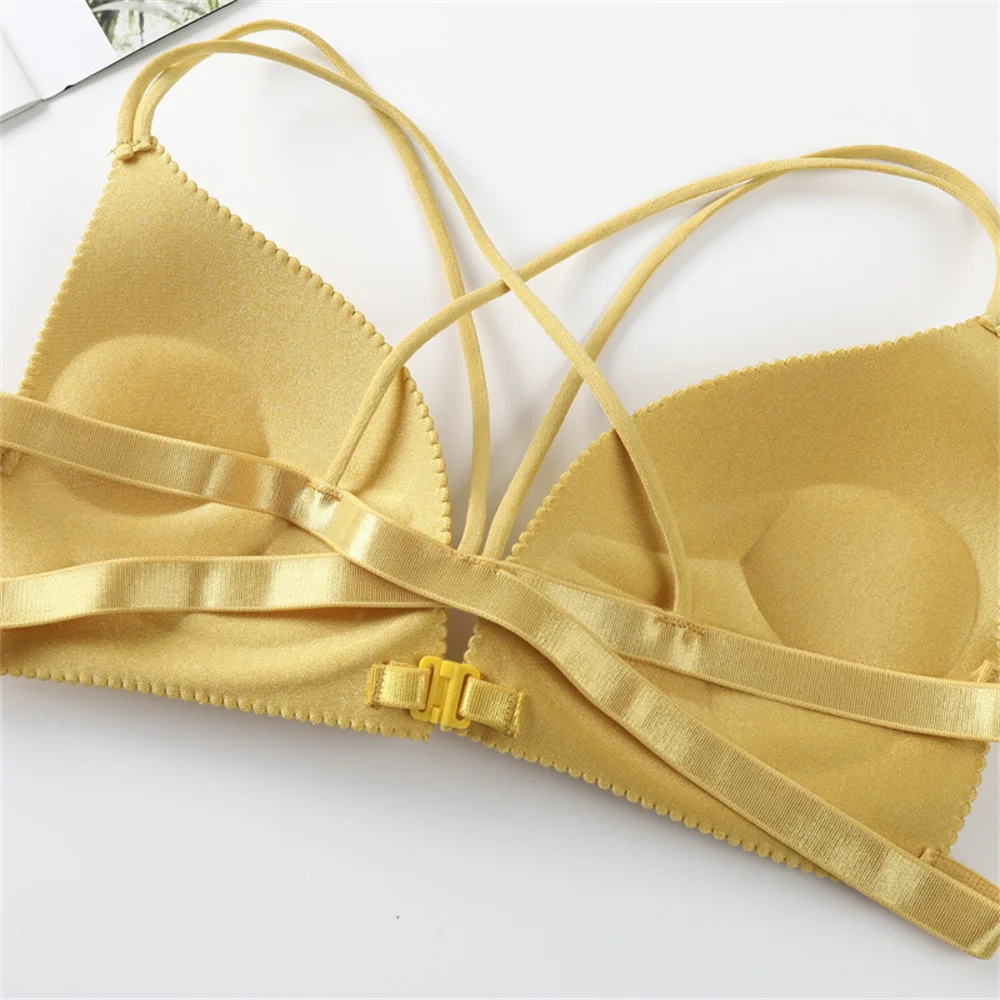 Sexy Front Buckle Korean Version Women\'s Bra Versatile, Beautiful Back, Crossed Thin Shoulder Straps, Gathered Bra Bra
