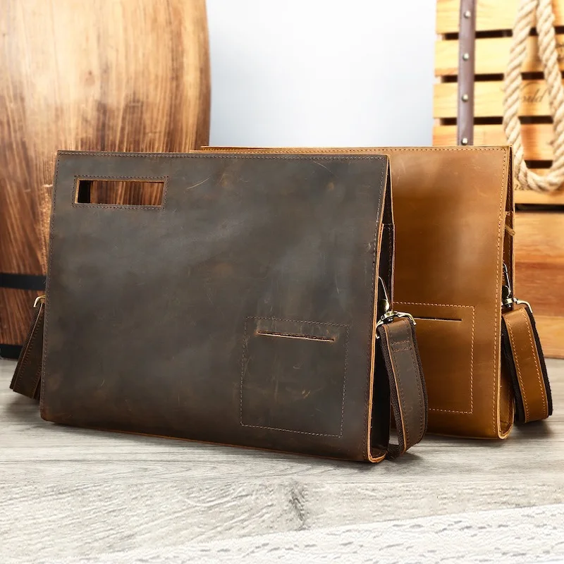 Borsa da ufficio da uomo valigetta con laptop da 11 pollici in tessuto impermeabile borsa a tracolla retrò in vera pelle borsa a tracolla