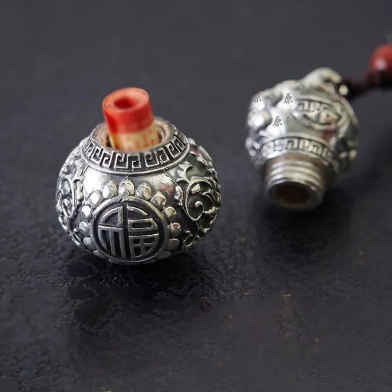 925 Silver Stereoscopic Glossy Gourd Pendant Chinese Style Carved Lotus Flower Couple Necklace Can Open Classic Charms Jewelry