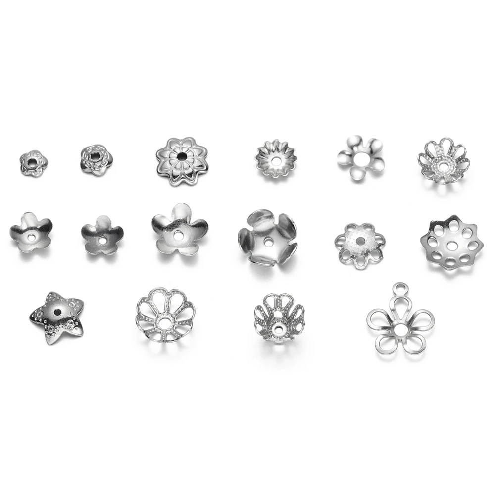 20/50Pcs/Lot 15 Style Stainless Steel Flower Bead End Caps Spacer Beads for DIY Jewelry Making Bracelet Necklace Accessories - Image 4