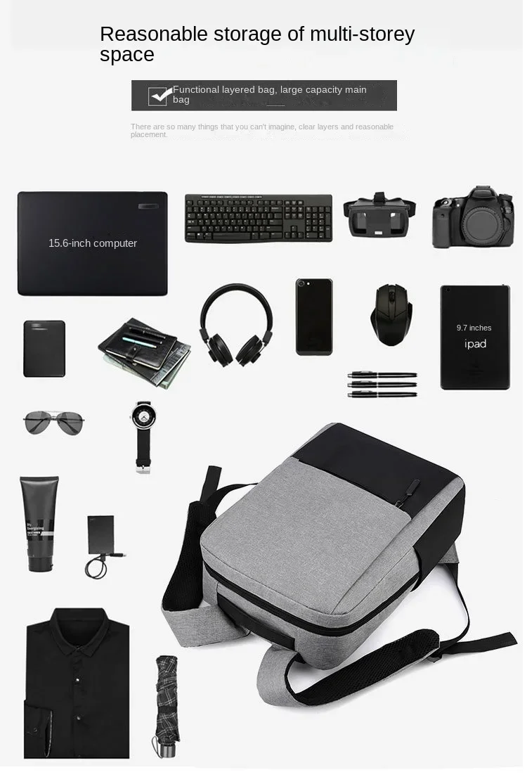 Sac à Dos Simple de Grande Capacité Rechargeable par USB, Sacoche pour Ordinateur, Trois Pièces, pour Voyage d'Affaires, pour Femme, Nouvelle Mode