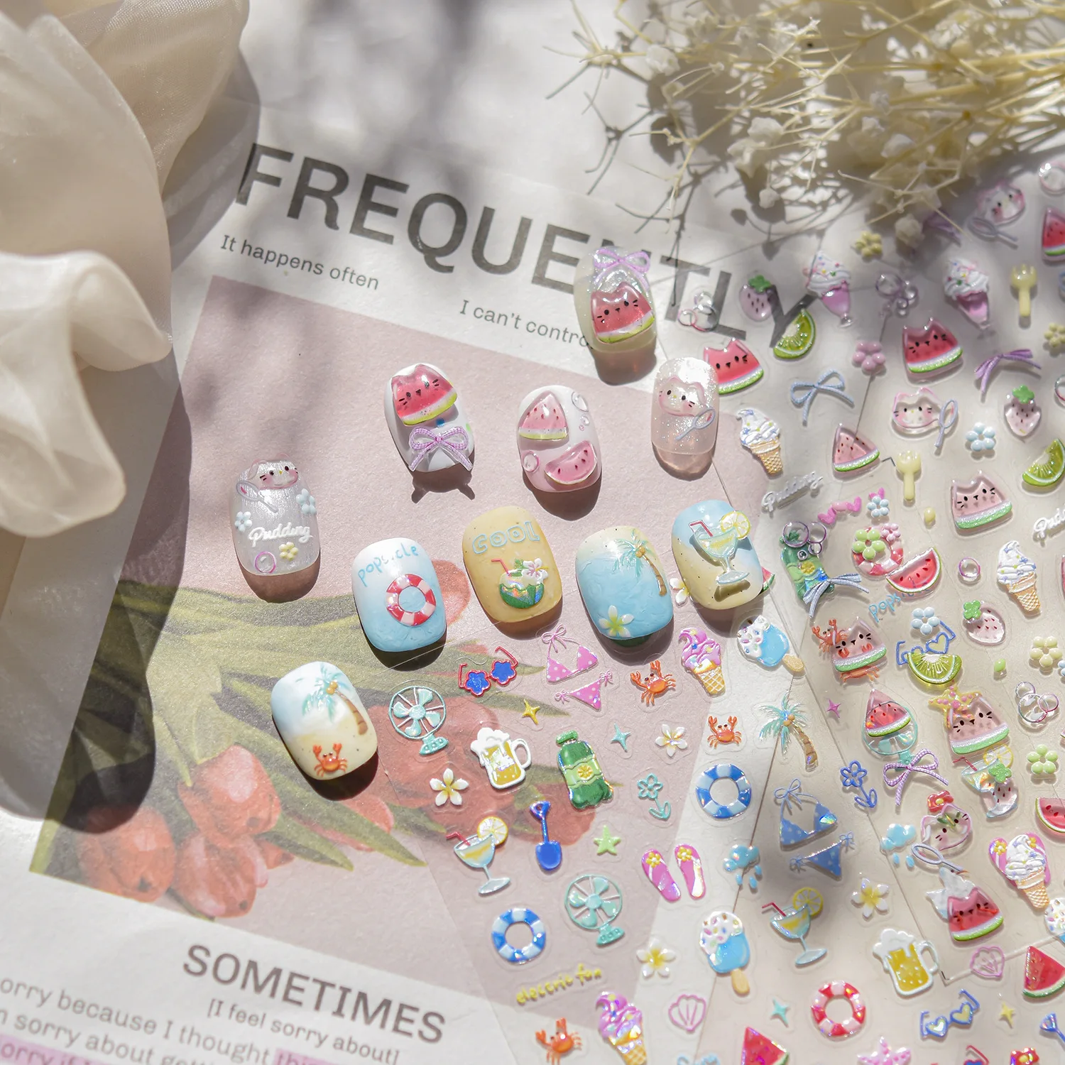 Adesivi per unghie di alta qualità Laser Jelly Beach Style Anguria Gelato Nail Art Decal Design speciale Strumento per manicure T-5099