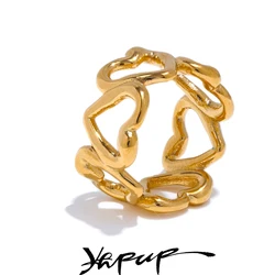 Yhpup Stylish Unique Stainless Steel Heart Love Hollow Ring Water Resistant Metal Attractive Daily Finger Jewellery 202
