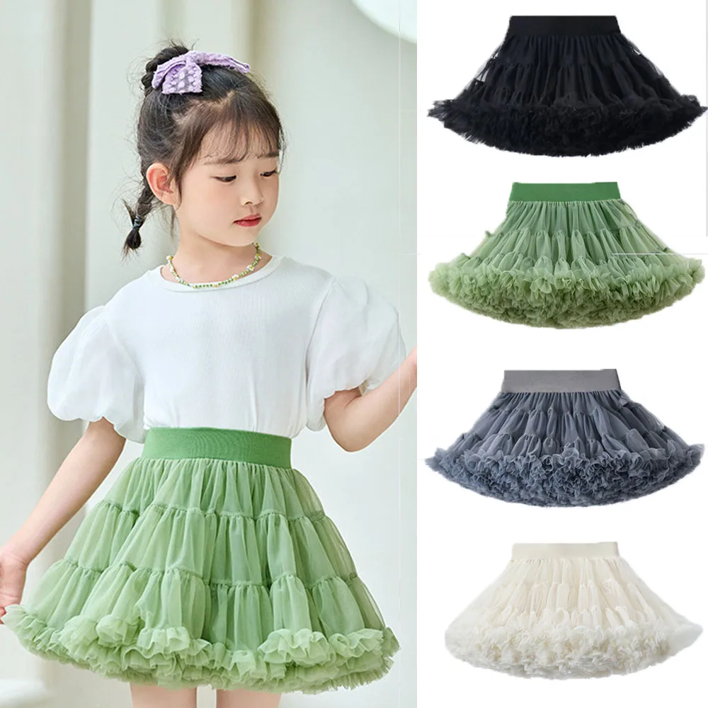 

Girls Tutu Skirts Solid color Fluffy Tulle Princess Ball Gown Summer Pettiskirt Kids Ballet Party Performance Dress for Children