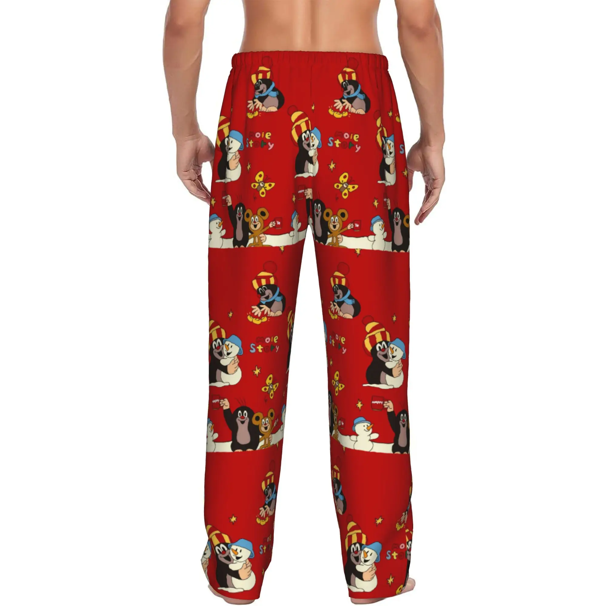 Custom Funny Cartoon Krtek Pajama Pants Men  Lounge Sleep Stretch Sleepwear Bottoms with Pockets view 3