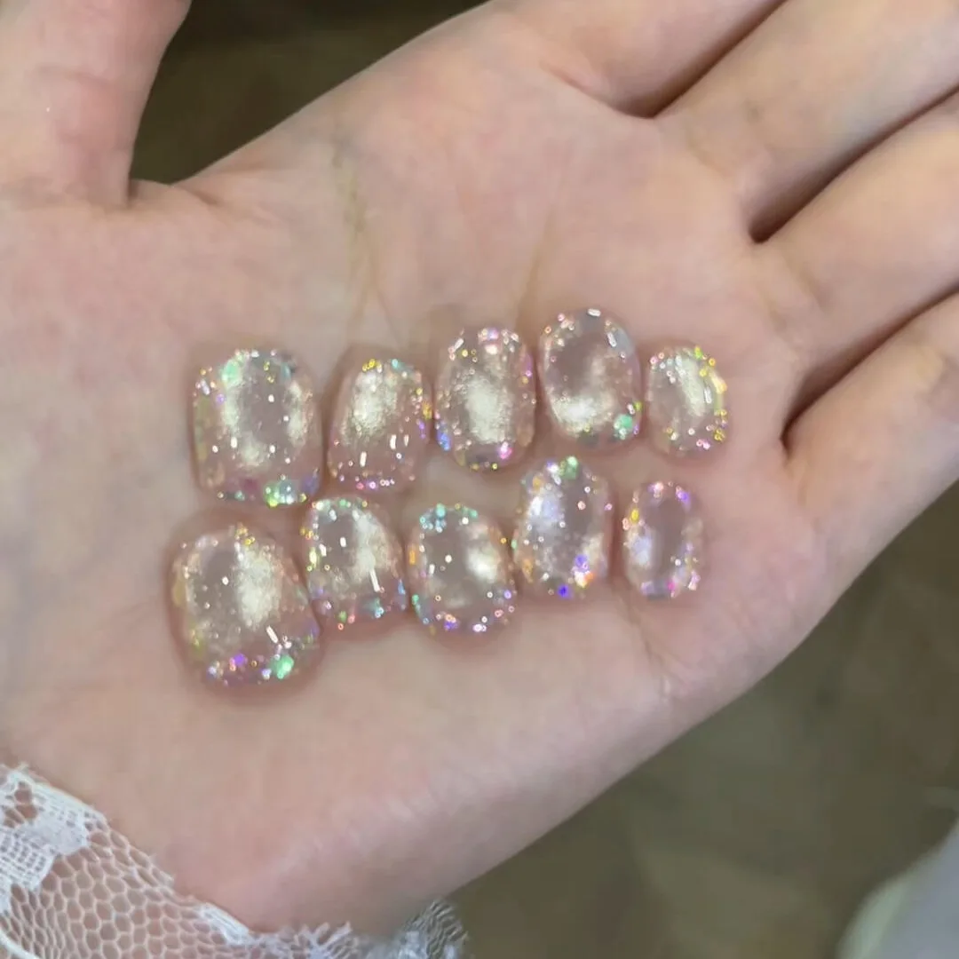 

Flower Glasses Atmosphere Flash Pure Handmade Wearing Nail Short Advanced Ins Style Nail Patch