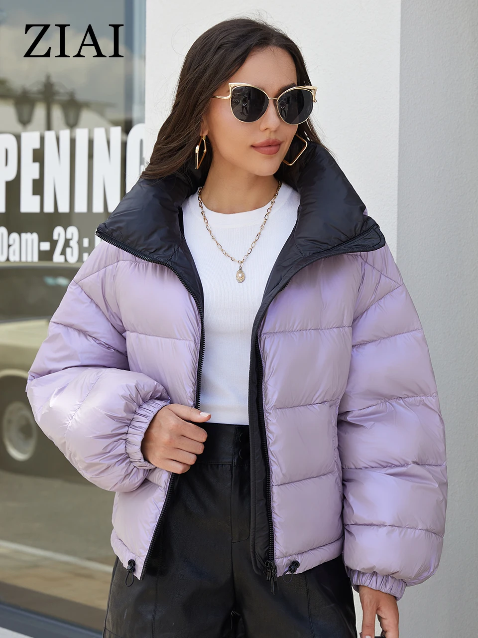 

ZIAI Women's Jacket Short Hem Drawstring Casual Outdoor Warm Sports Jacket Fabric Reflective Design Girls Winter Jacket ZR-20265