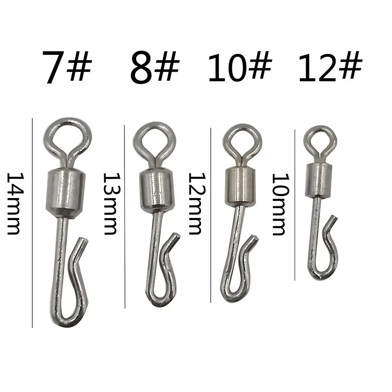 OUTKIT 50pcs Fishing Swivels Rolling Swivel Interlock Snap Size 7/8/10/12 Hook Lure Connector Terminal Tackle Swivel Fishing